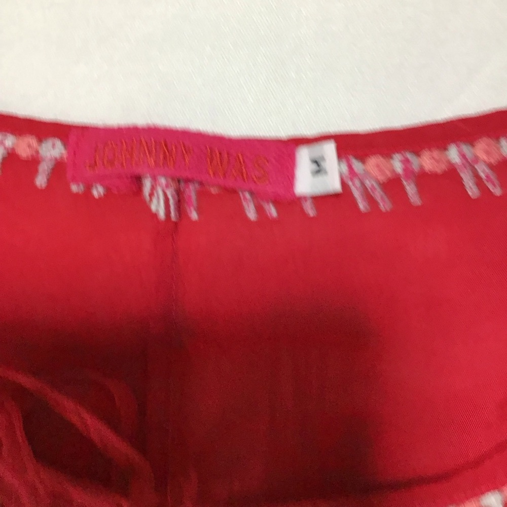 Johnny Was Vibrant Red Embroidered Long Sleeve Tunic - Picture 9 of 15